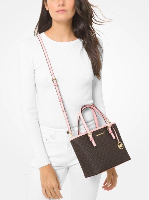 Damske Prenosná Taška Michael Kors Jet Set Travel Extra-Small Logo Top-Zip Ruzove - Kabelky Michael Kors Outlet | DFXEQ-3490